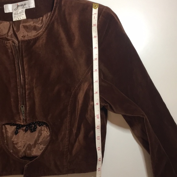 Vintage Jump Velvet Brown Jacket with Beaded Heart Cut Out Size Small - Picture 8 of 14